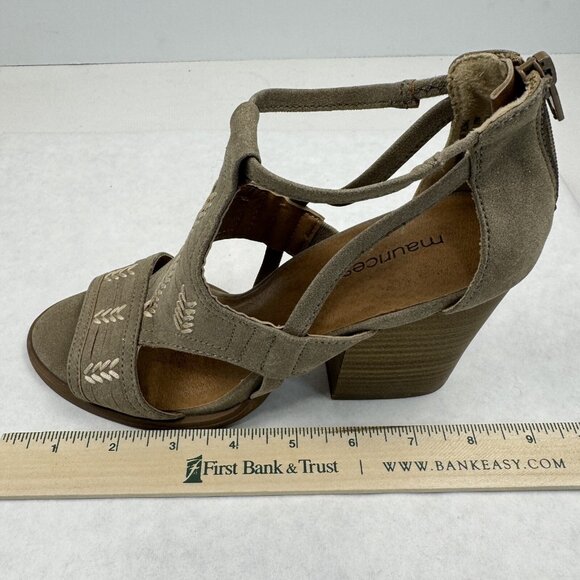 Maurices Womens Dark Tan Elsy Suede Faux Leather Arrow Sandals Block Heels Sz 6M - Picture 13 of 14